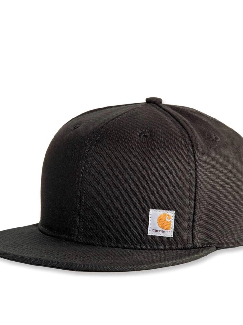 Champion Black Flat Brim Snapback Hat with Small Logo Patch